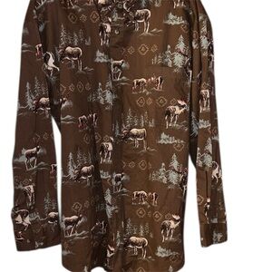 Men's Brown Moose Print Casual Shirt XL